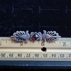 Vintage Sterling Silver Brooch Pin Garnet Stone Marked CW